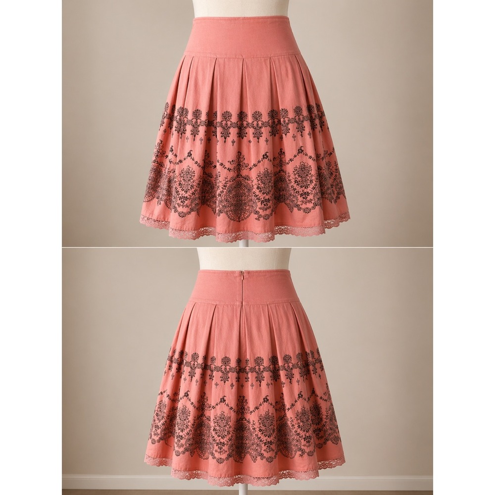 Apt 9 Pleated Midi Skirt 14 Coral Floral Cottagecore Boho A Line